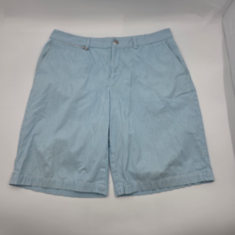 LRL Lauren Active Ralph Lauren Petite 8 Blue White Seersucker Bermuda Shorts Co